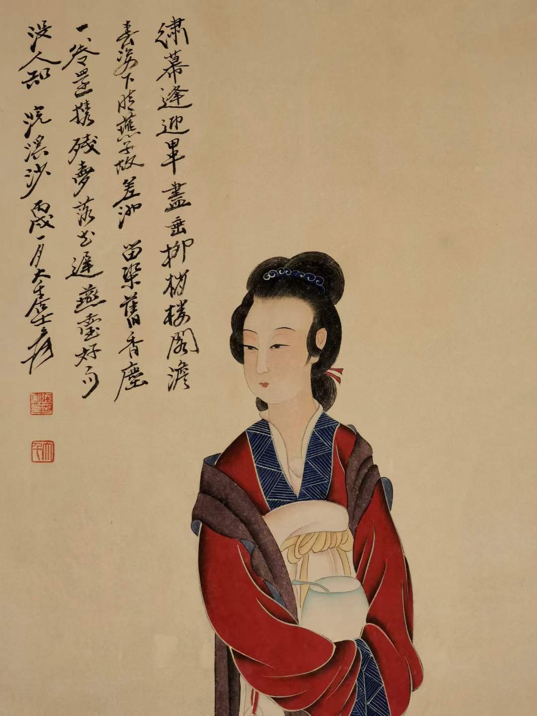 张大千纸本仕女图。张大千（1899年5月10日—1983年4月2日），四川省内江市人，原名正权，后改名爰，中国近现代国画家。