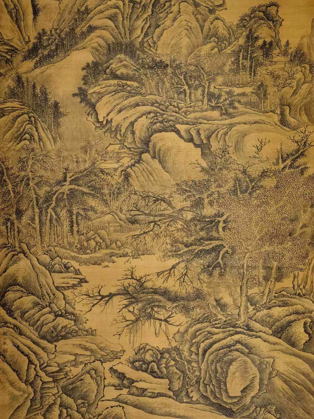 关仝大六尺珍品绢本山水图。关仝（约907-960年），京兆长安人。五代时期杰出画家，与荆浩、董源、巨然并称“四大山水画家”。