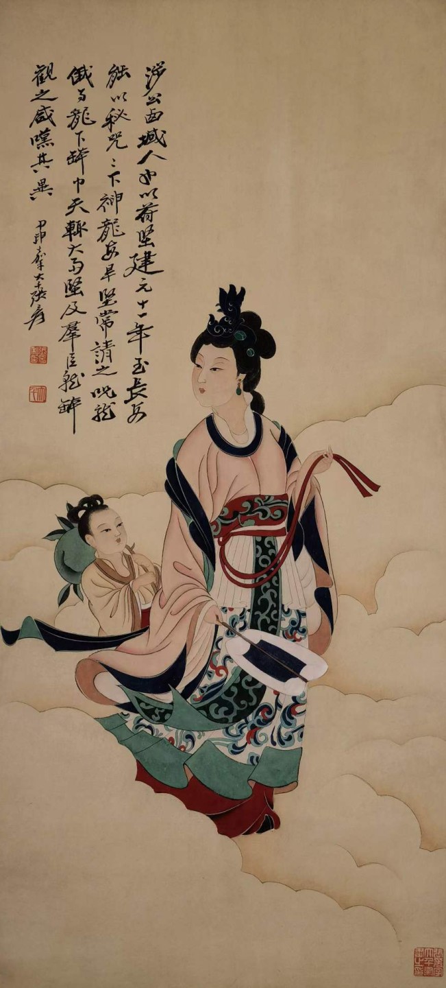 张大千纸本仕女图。张大千（1899年5月10日—1983年4月2日），四川省内江市人，原名正权，后改名爰，中国近现代国画家。