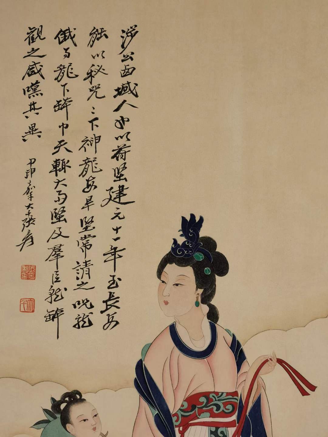 张大千纸本仕女图。张大千（1899年5月10日—1983年4月2日），四川省内江市人，原名正权，后改名爰，中国近现代国画家。