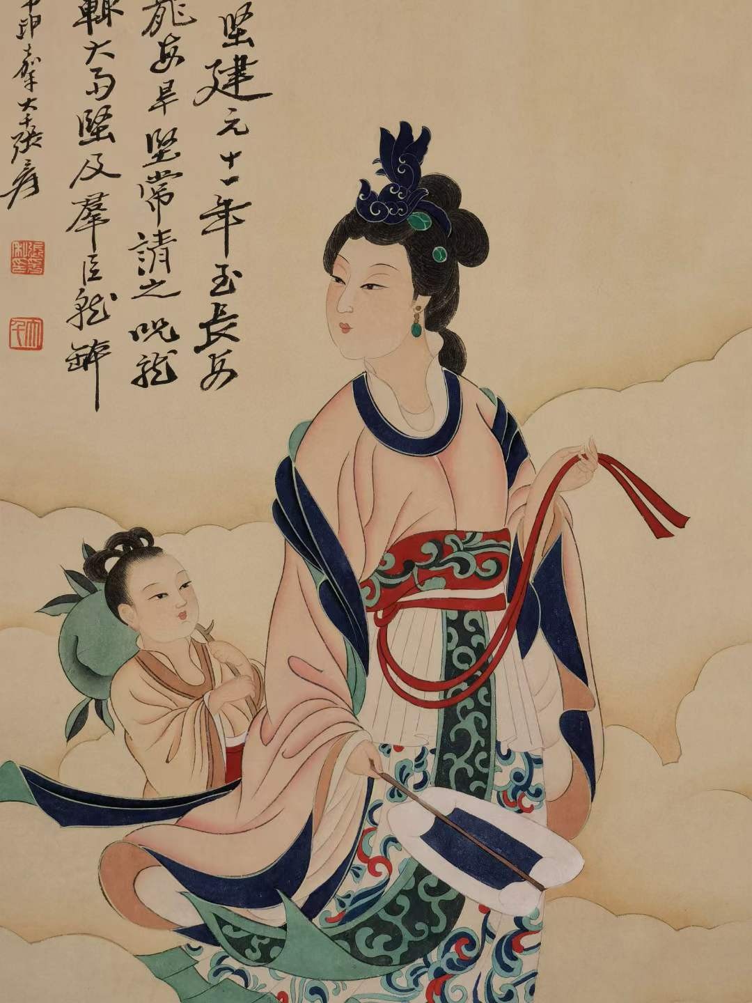 张大千纸本仕女图。张大千（1899年5月10日—1983年4月2日），四川省内江市人，原名正权，后改名爰，中国近现代国画家。