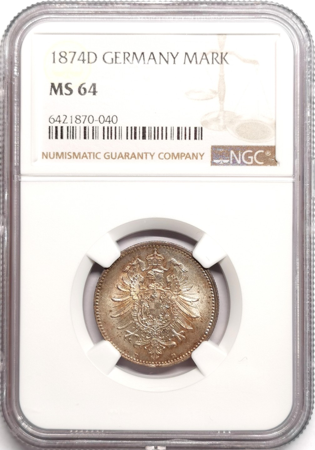 凡希社世界钱币微拍第二百三十九期 1874D德意志帝国短翅银马克NGC-MS64包浆迷人！