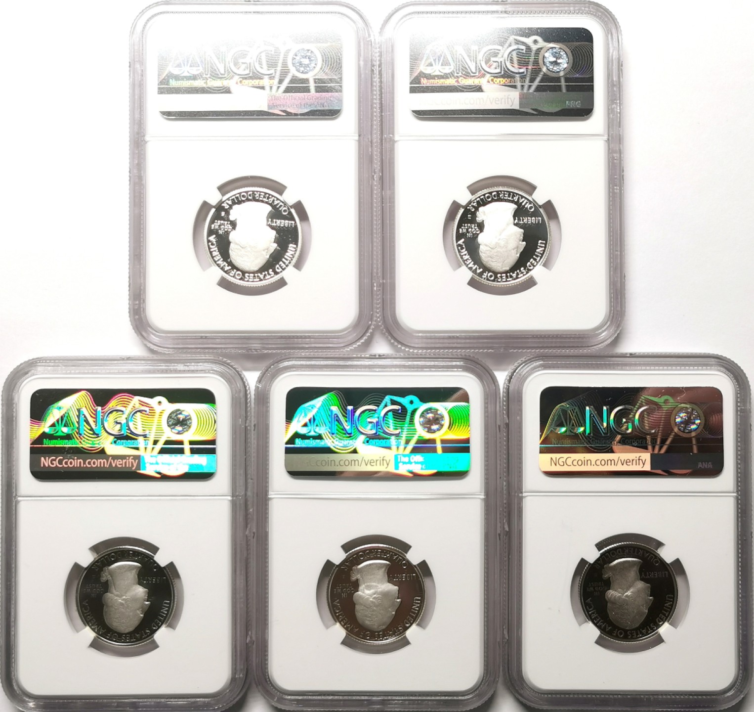 凡希社世界钱币微拍第二百三十九期 2018美国国家公园25分纪念银币五枚一组NGC-PF70UC