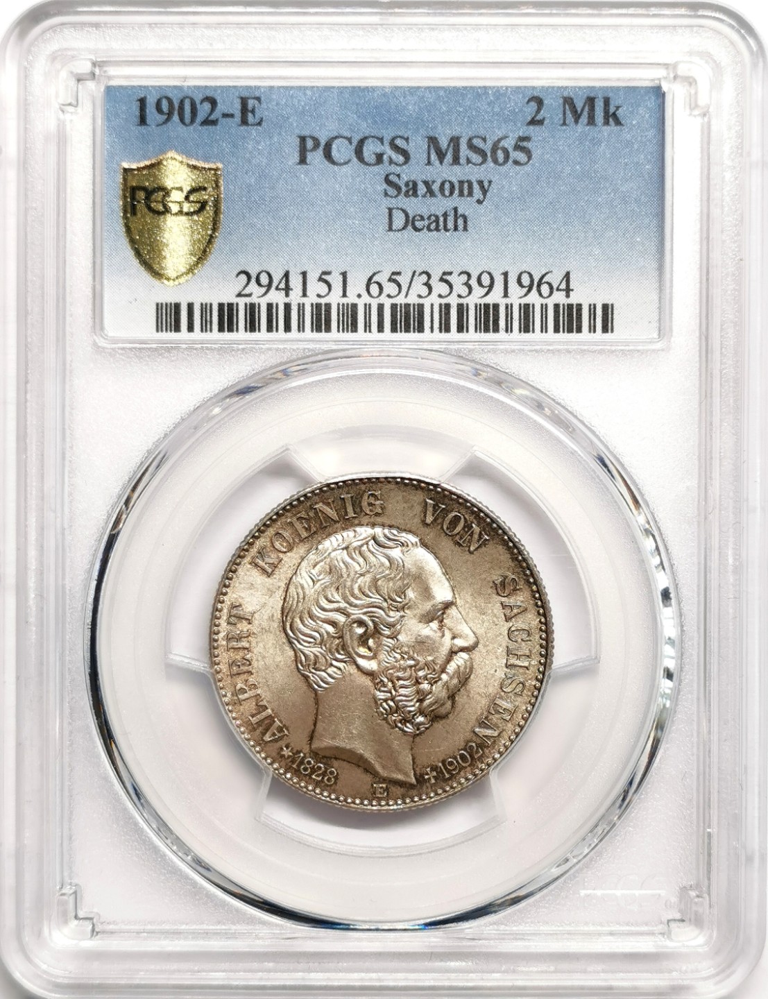 凡希社世界钱币微拍第二百三十九期 1902萨克森国王逝世纪念2马克PCGS-MS65