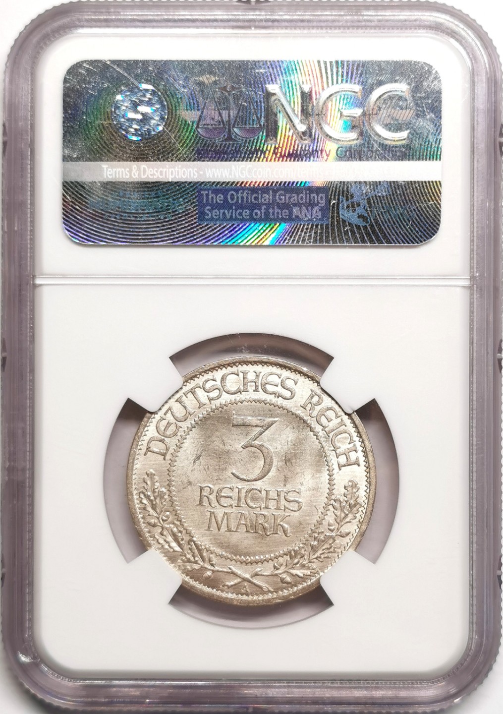 凡希社世界钱币微拍第二百三十九期 1926A魏玛德国吕贝克纪念3马克NGC-MS64