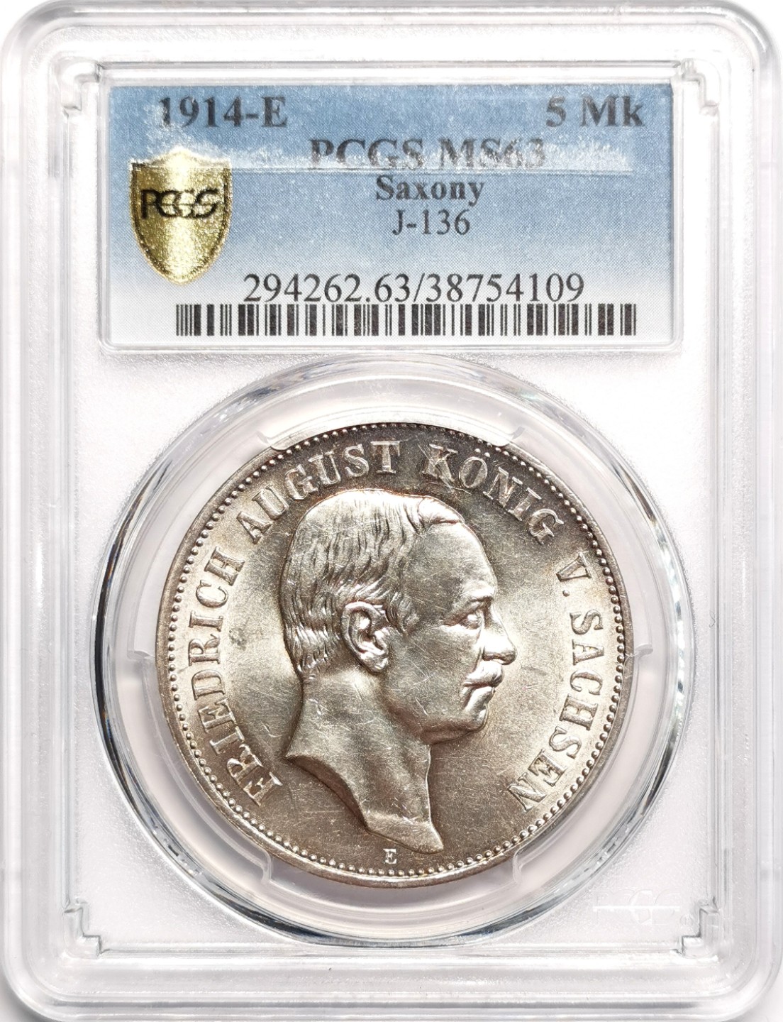凡希社世界钱币微拍第二百三十九期 1914萨克森5马克大银PCGS-MS63