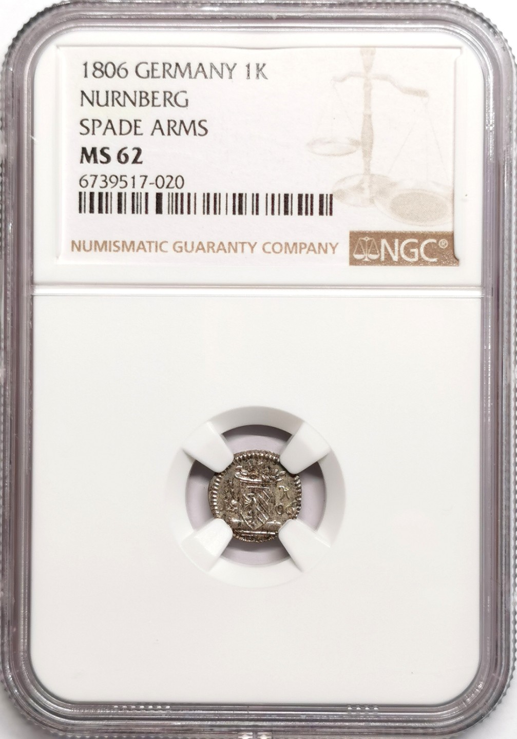 凡希社世界钱币微拍第二百三十九期 1806纽伦堡1K银辅币NGC-MS62