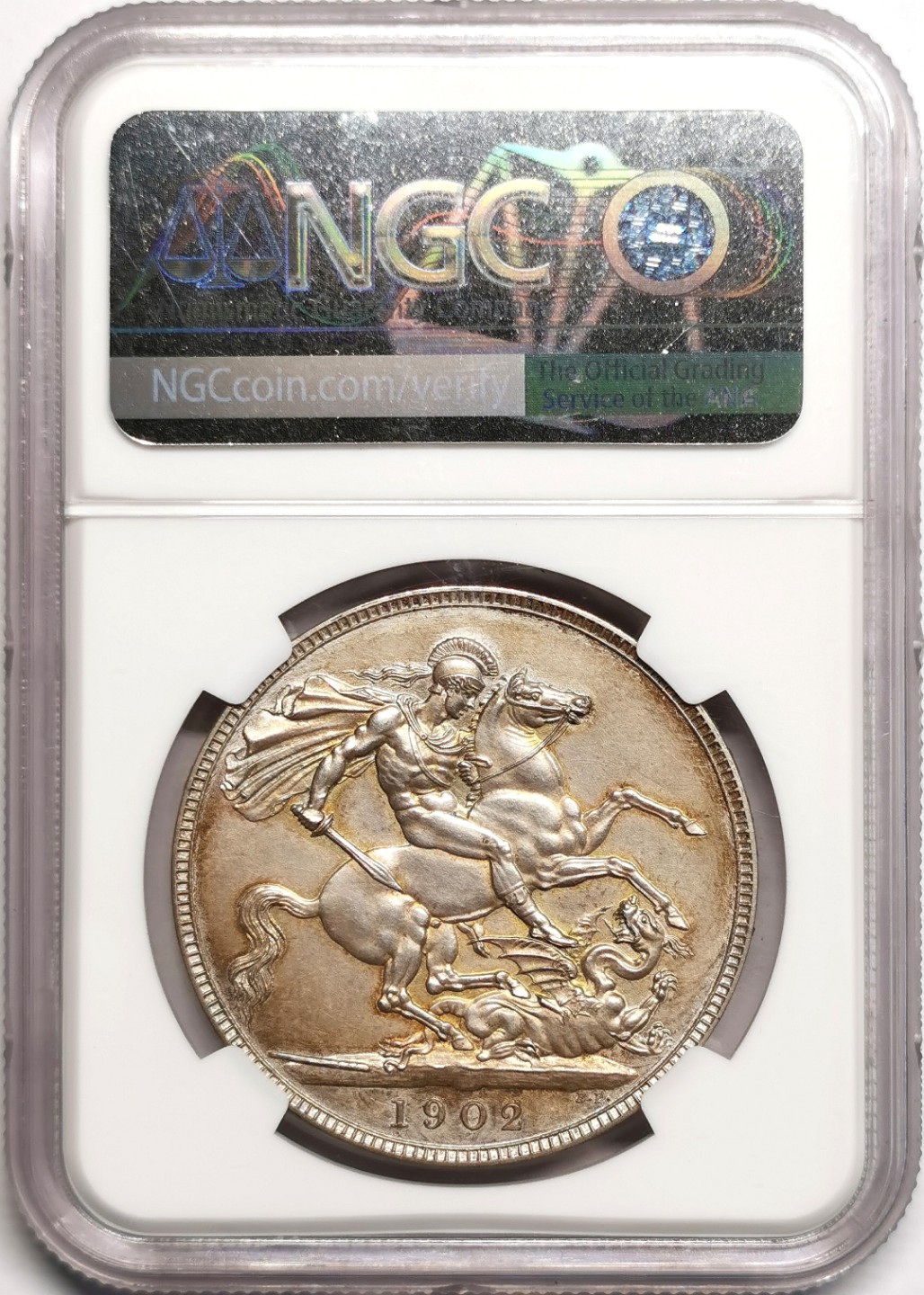 凡希社世界钱币微拍第二百三十九期 荐！1902英国爱七马剑大银NGC-PF63MATTE烟熏彩！