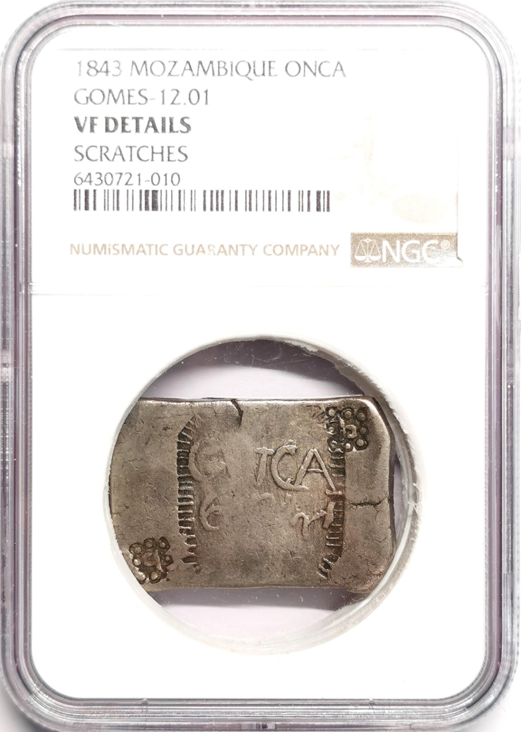 凡希社世界钱币微拍第二百三十九期 1843葡属莫桑比克ONCA银块NGC-VFD戳记完整稀见品种！