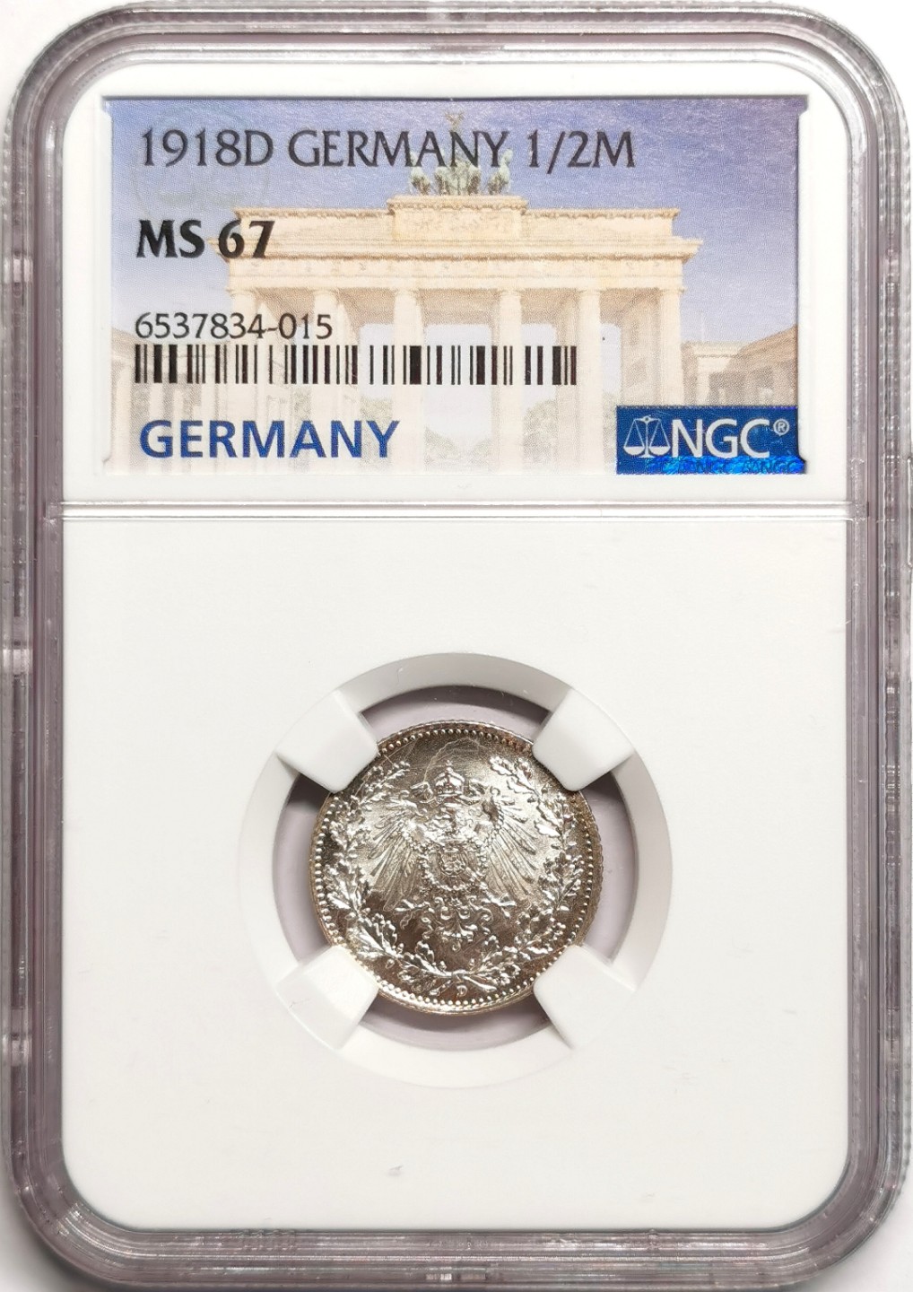 凡希社世界钱币微拍第二百三十九期 1918D德意志帝国50芬尼银币NGC-MS67