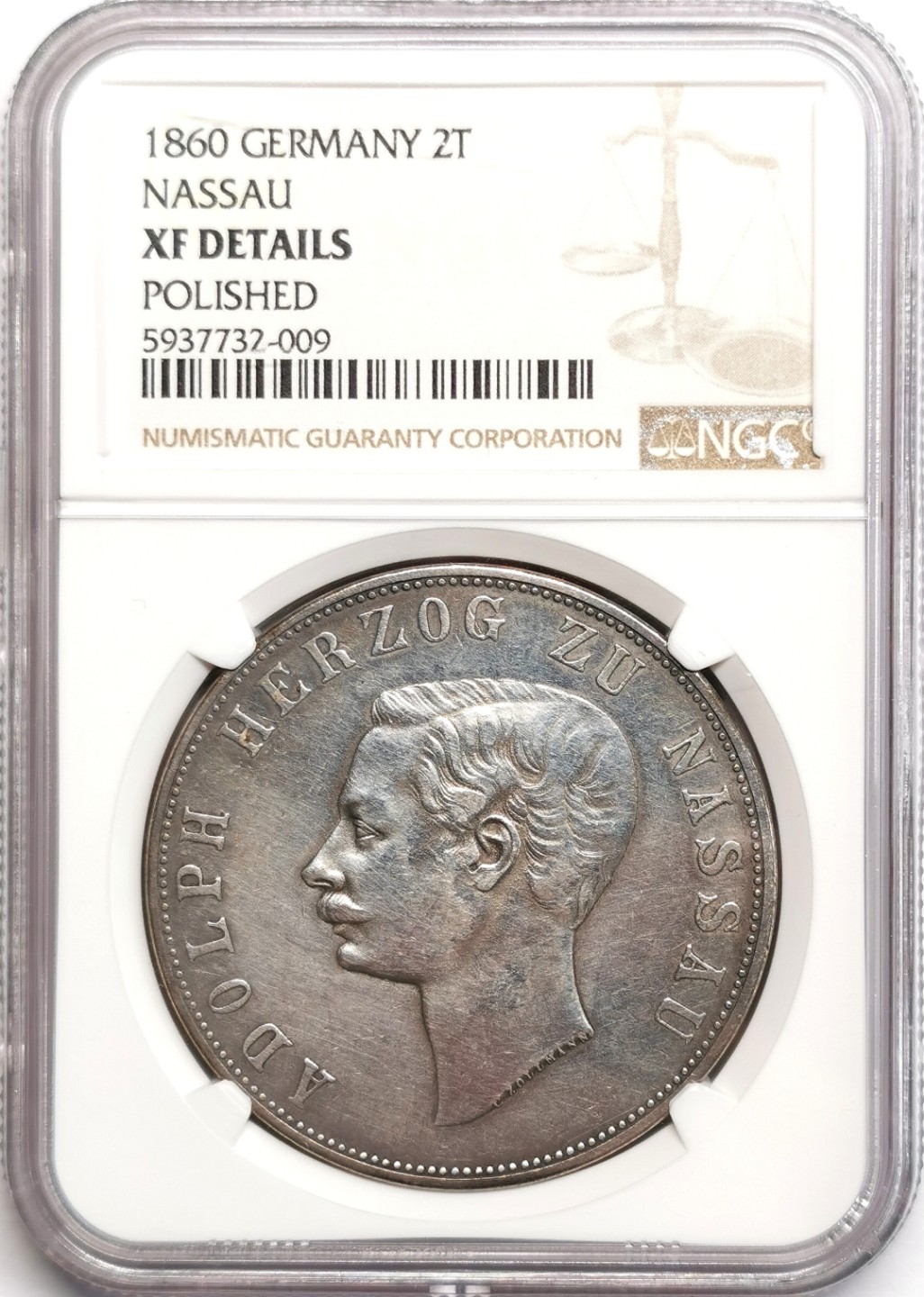 凡希社世界钱币微拍第二百三十九期 1860拿骚2泰勒大银NGC-XFD