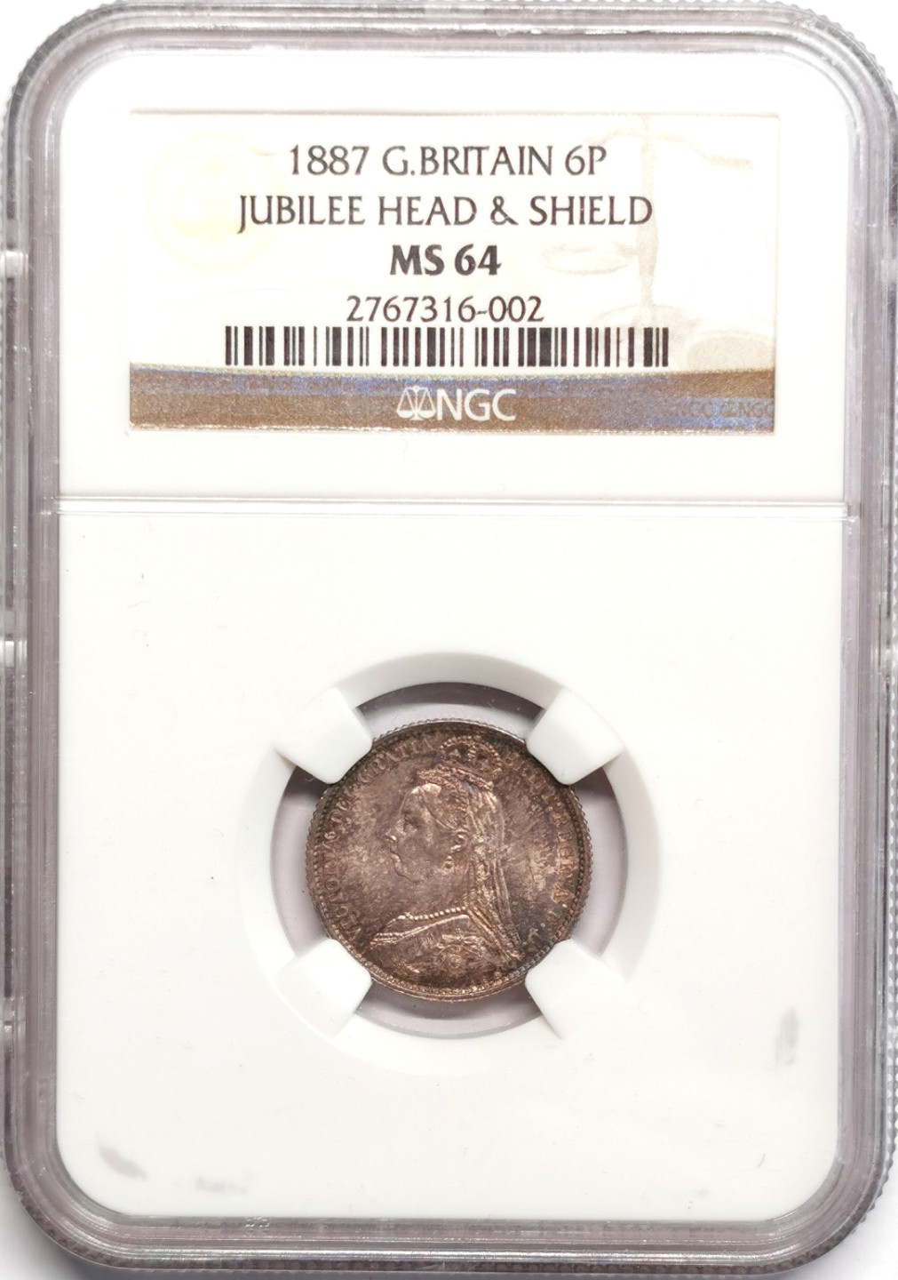 凡希社世界钱币微拍第二百三十九期 1887英国老维高冠6便士NGC-MS64