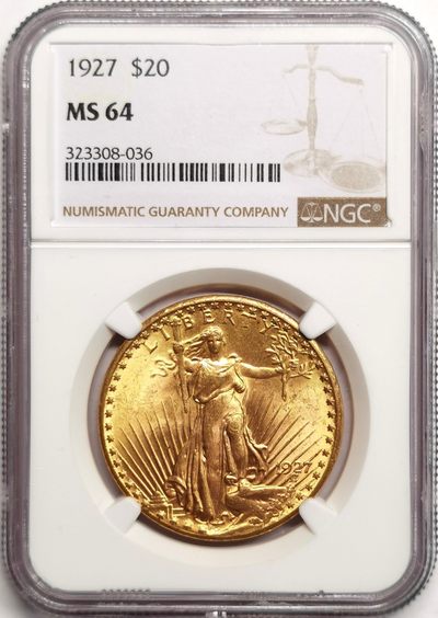 凡希社世界钱币微拍第二百三十九期 - 荐！1927美国飞鹰20美元大金NGC-MS64收藏级品质！