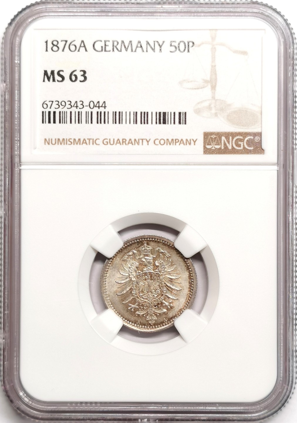 凡希社世界钱币微拍第二百三十九期 1876德意志帝国短翅50芬尼银币NGC-MS63