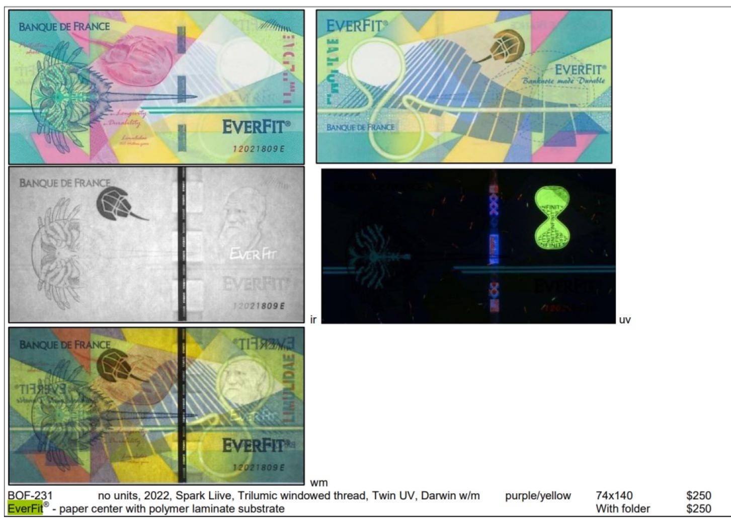 2026第5场（总第232期）：精品测试钞、外钞综合场 法国BdF “ 鲎” EVERFIT®三层复合基材测试钞UNC（半开式细安全线版）