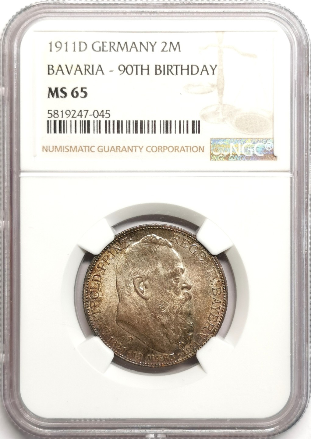 凡希社世界钱币微拍第二百三十九期 1911巴伐利亚2马克NGC-MS65