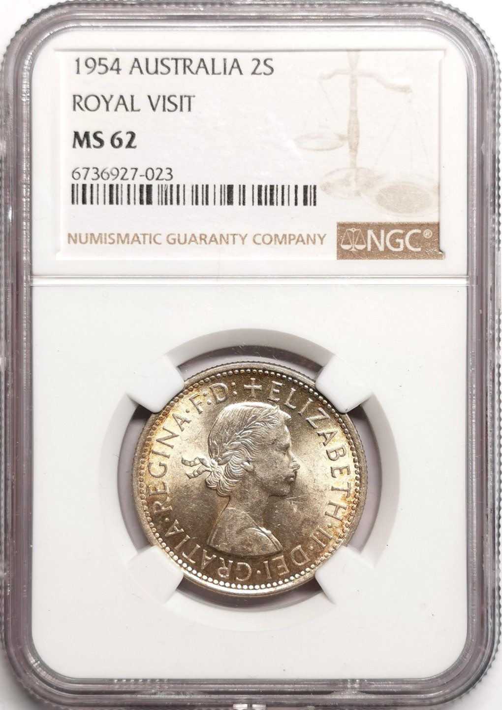 凡希社世界钱币微拍第二百三十九期 1954澳大利亚女王访问纪念佛罗林NGC-MS62