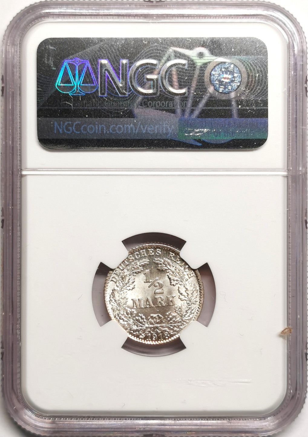 凡希社世界钱币微拍第二百三十九期 1918D德意志帝国50芬尼银币NGC-MS67