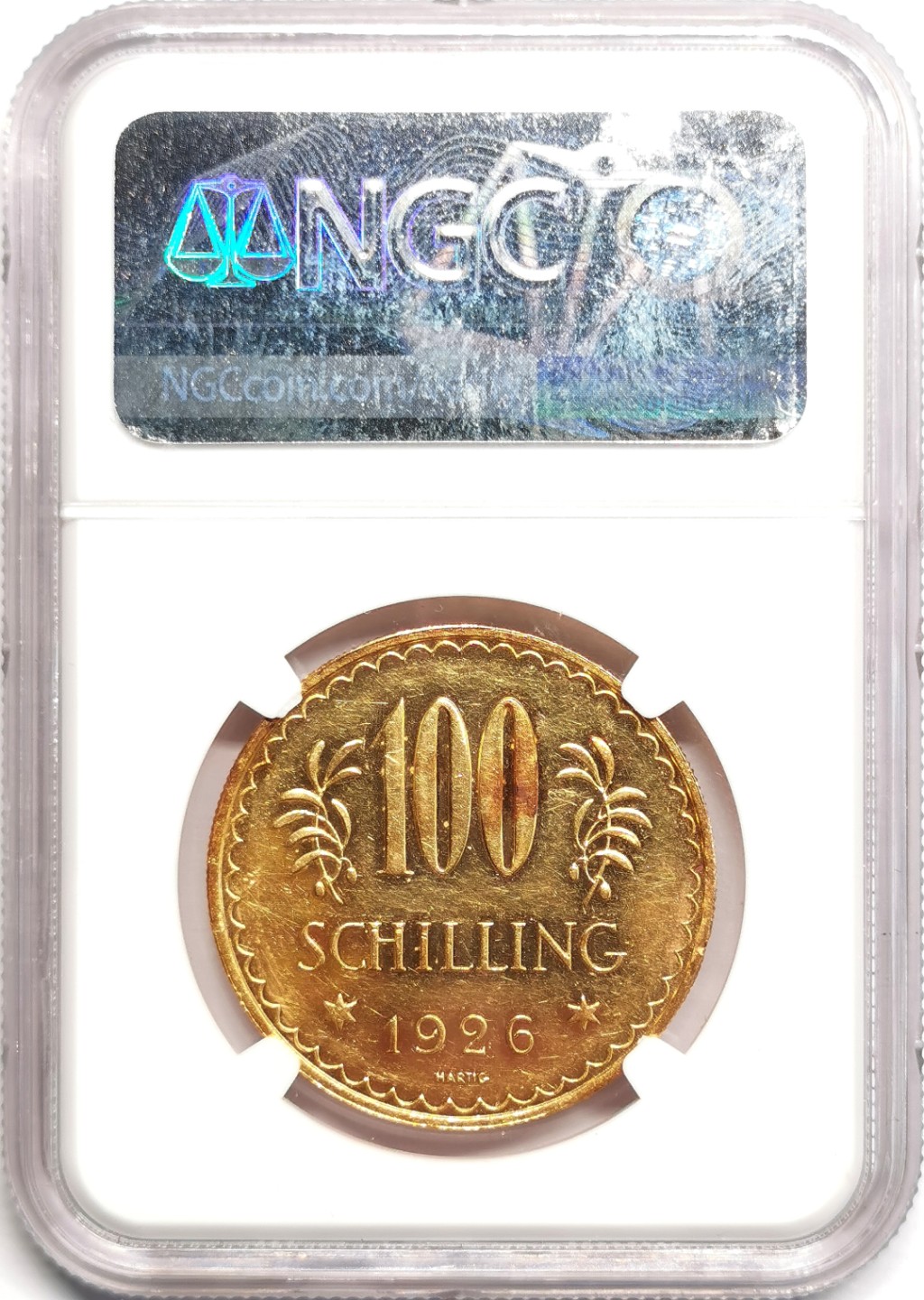 凡希社世界钱币微拍第二百三十九期 荐！1926奥地利共和国100先令金币NGC-PL61 23.53克，900金