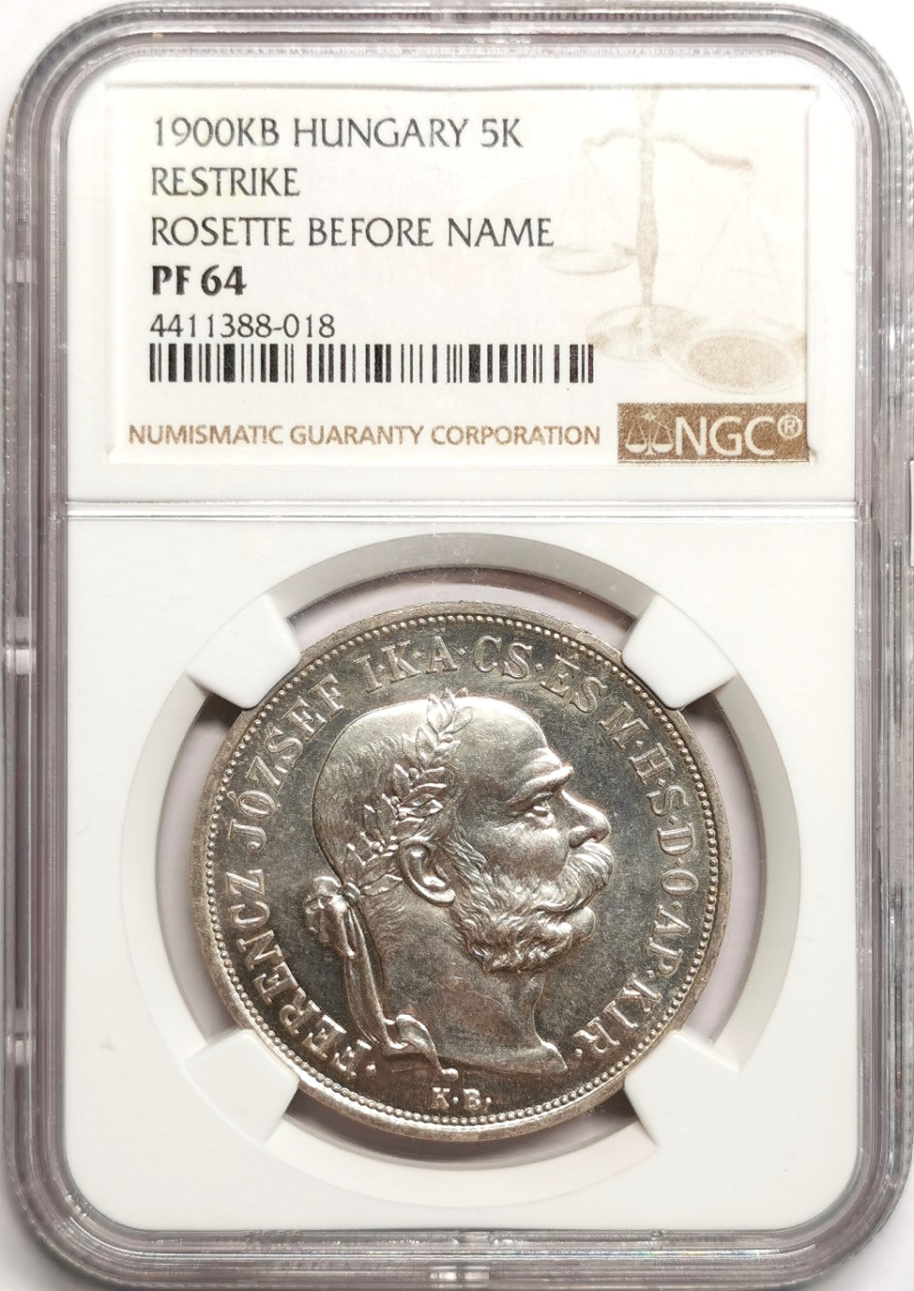 凡希社世界钱币微拍第二百三十九期 1900匈牙利加冕5克朗大银NGC-PF64