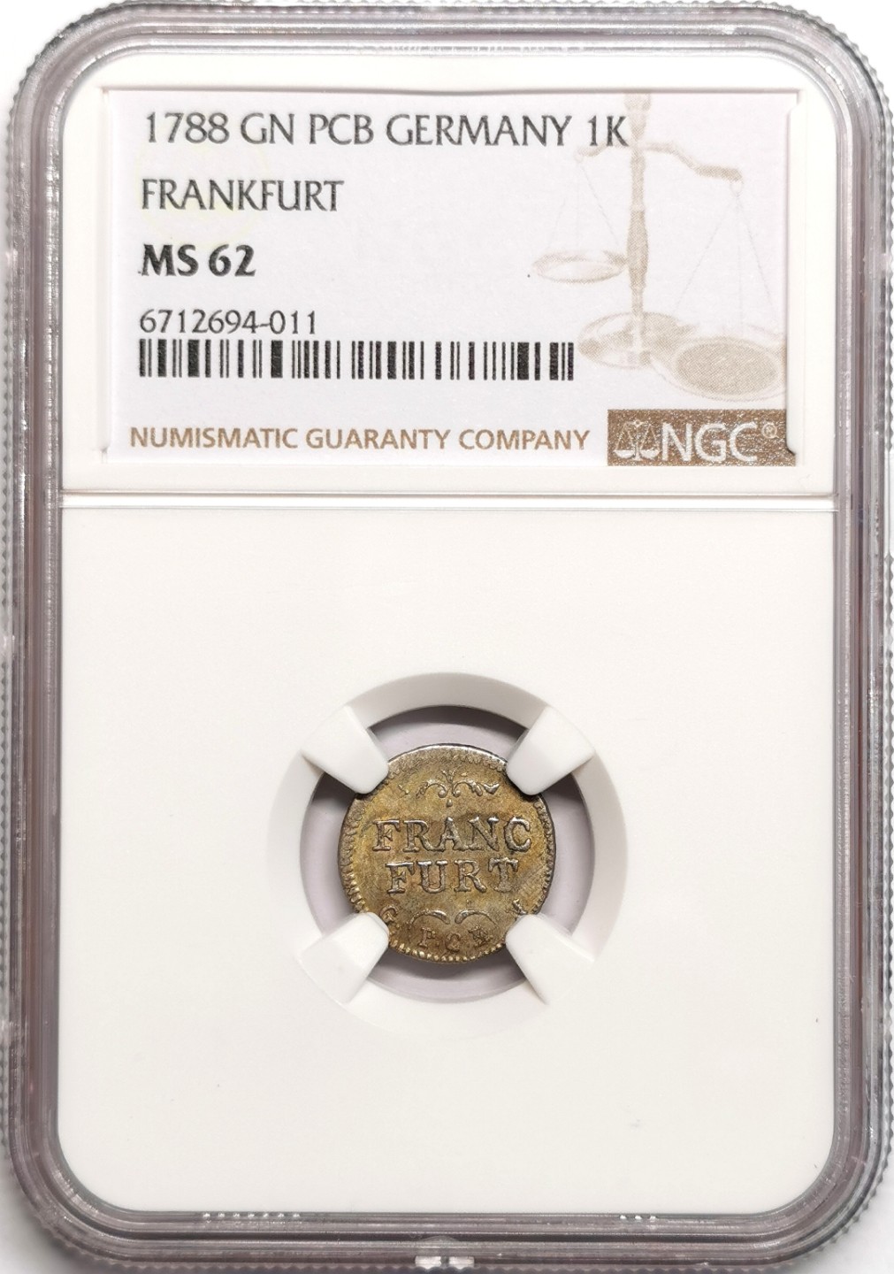 凡希社世界钱币微拍第二百三十九期 1788法兰克福1K银辅币NGC-MS62