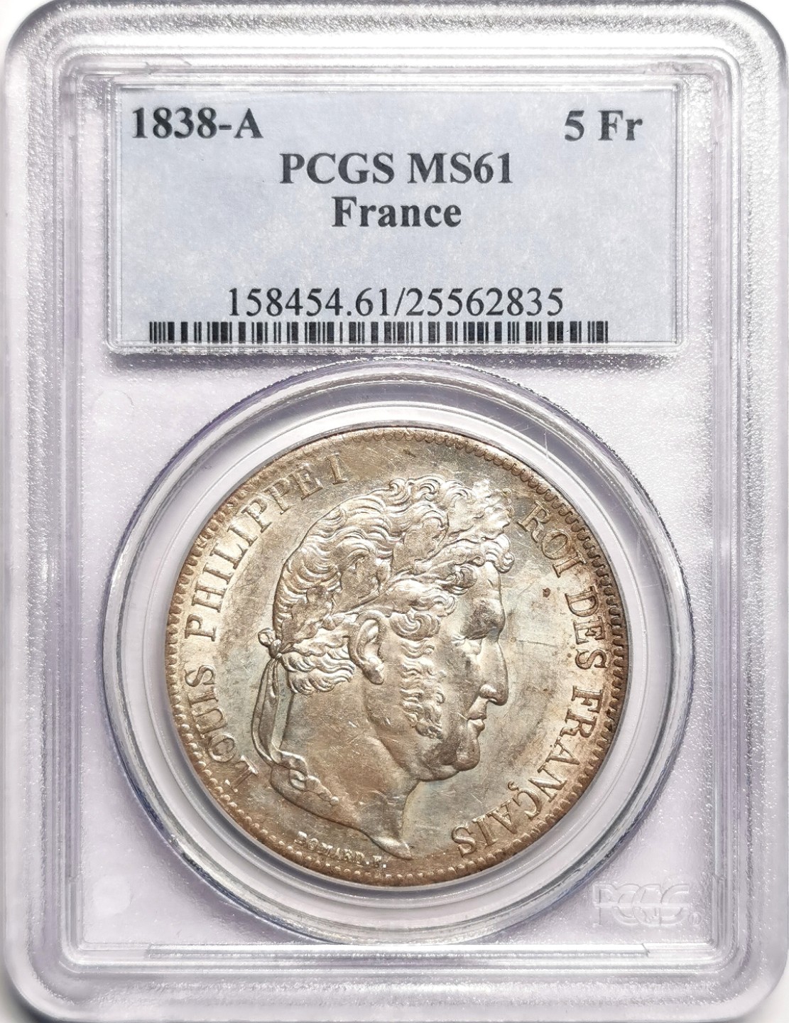 凡希社世界钱币微拍第二百三十九期 1838法国路易菲利5法郎大银PCGS-MS61