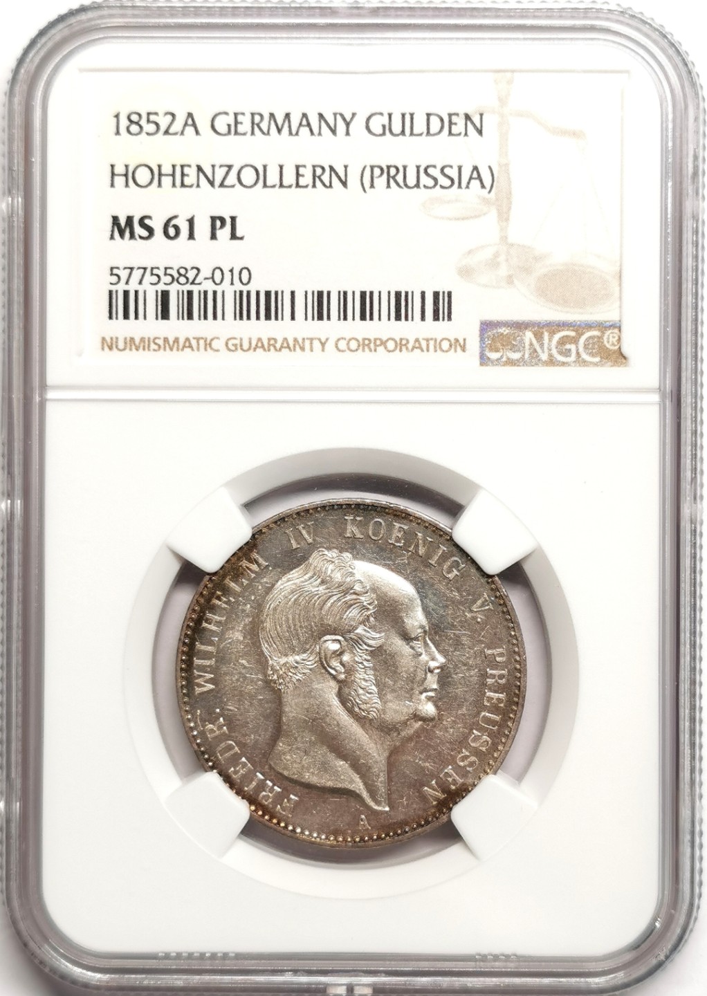 凡希社世界钱币微拍第二百三十九期 荐！1853普鲁士霍亨索伦1盾NGC-PL61 N唯一入盒品种！