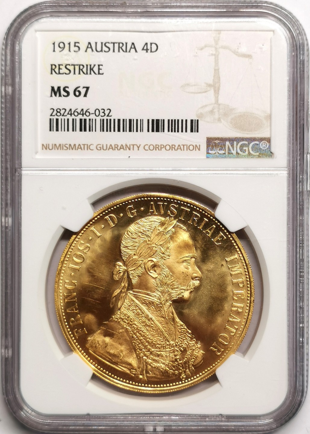 凡希社世界钱币微拍第二百三十九期 1915奥地利4Ducat金币NGC-MS67 13.96克 986金