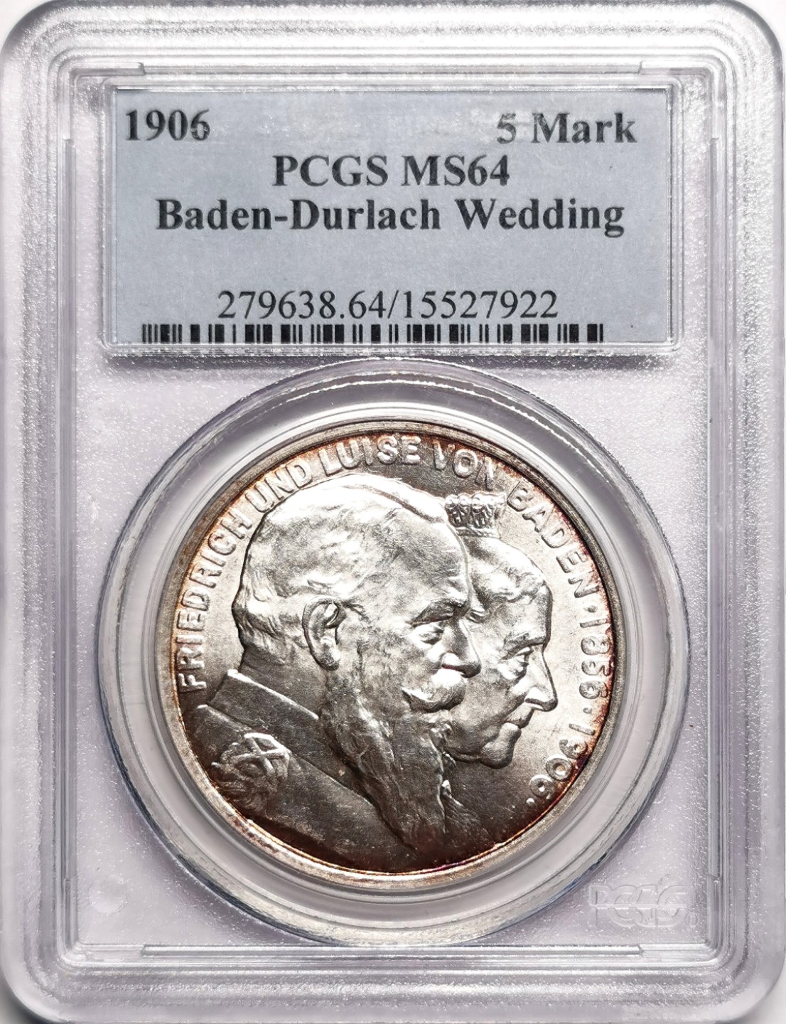 凡希社世界钱币微拍第二百三十九期 1906巴登金婚5马克大银PCGS-MS64原色银光！