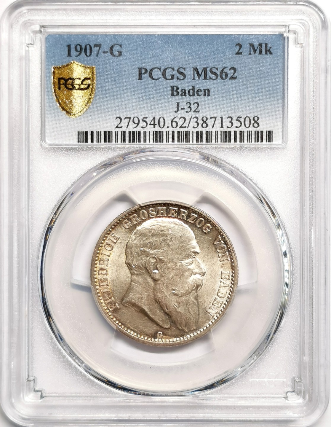 凡希社世界钱币微拍第二百三十九期 1907巴登2马克PCGS-MS62