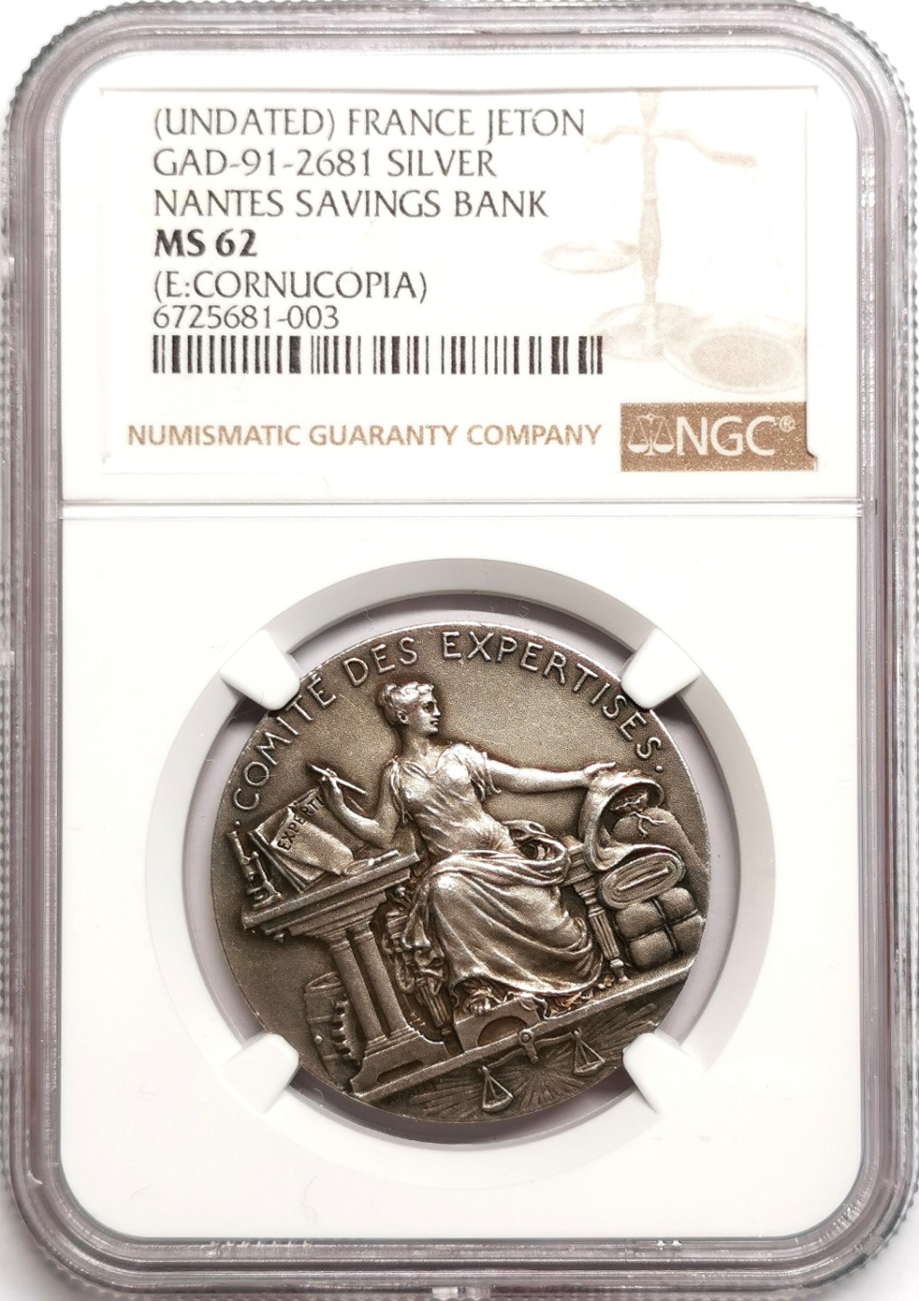 凡希社世界钱币微拍第二百三十九期 十九世纪法国南特储蓄银行纪念银章NGC-MS62