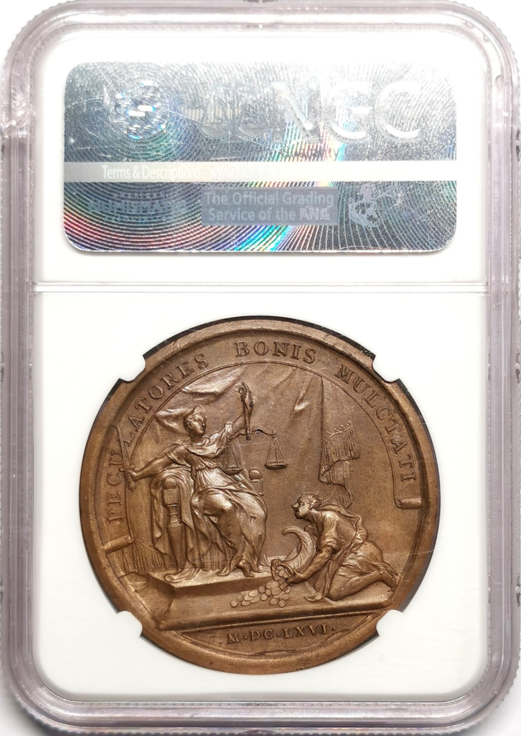 凡希社世界钱币微拍第二百三十九期 1666法国太阳王路易十四纪念铜章NGC-MS64