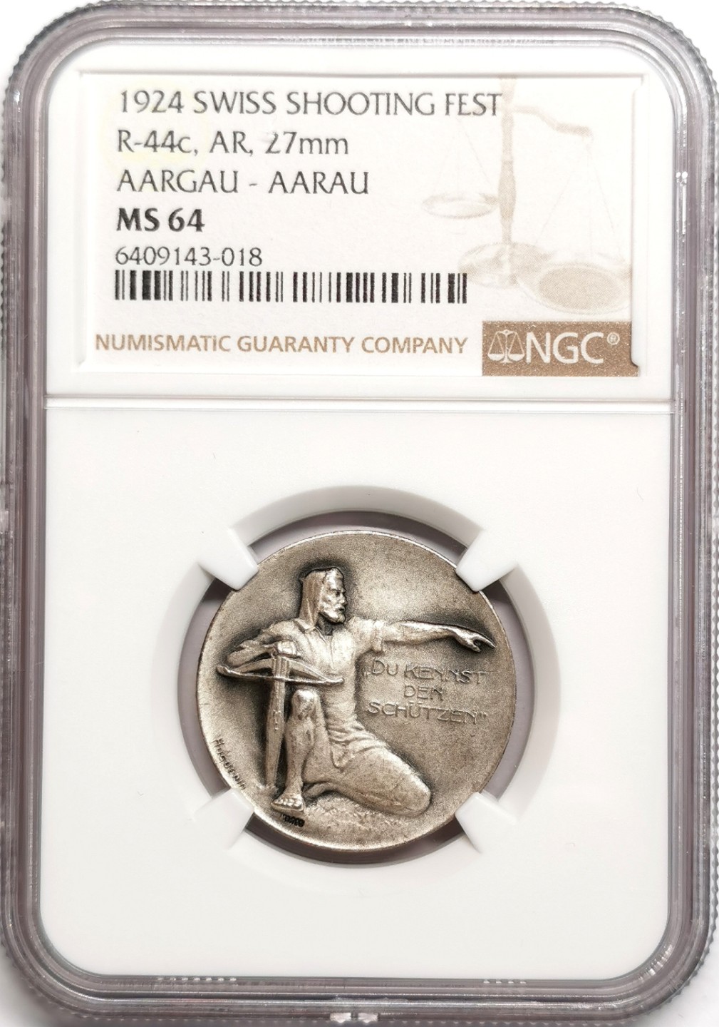 凡希社世界钱币微拍第二百三十九期 1924瑞士阿尔高射击节银章NGC-MS64