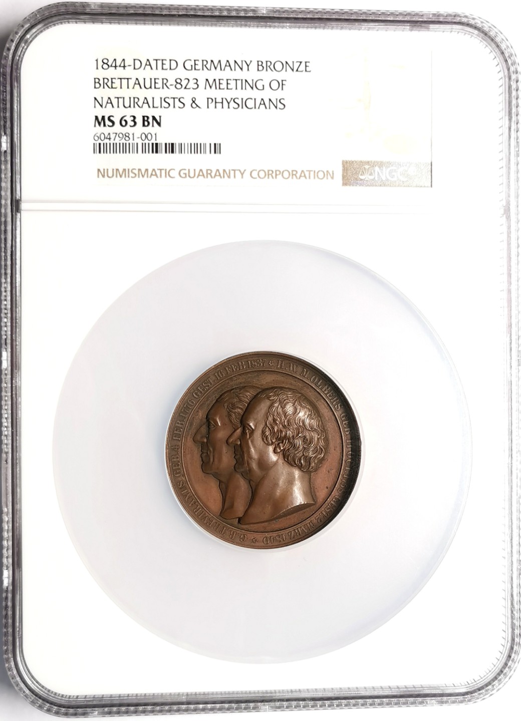 凡希社世界钱币微拍第二百三十九期 1844德国自然科学会议纪念大铜章NGC-MS63