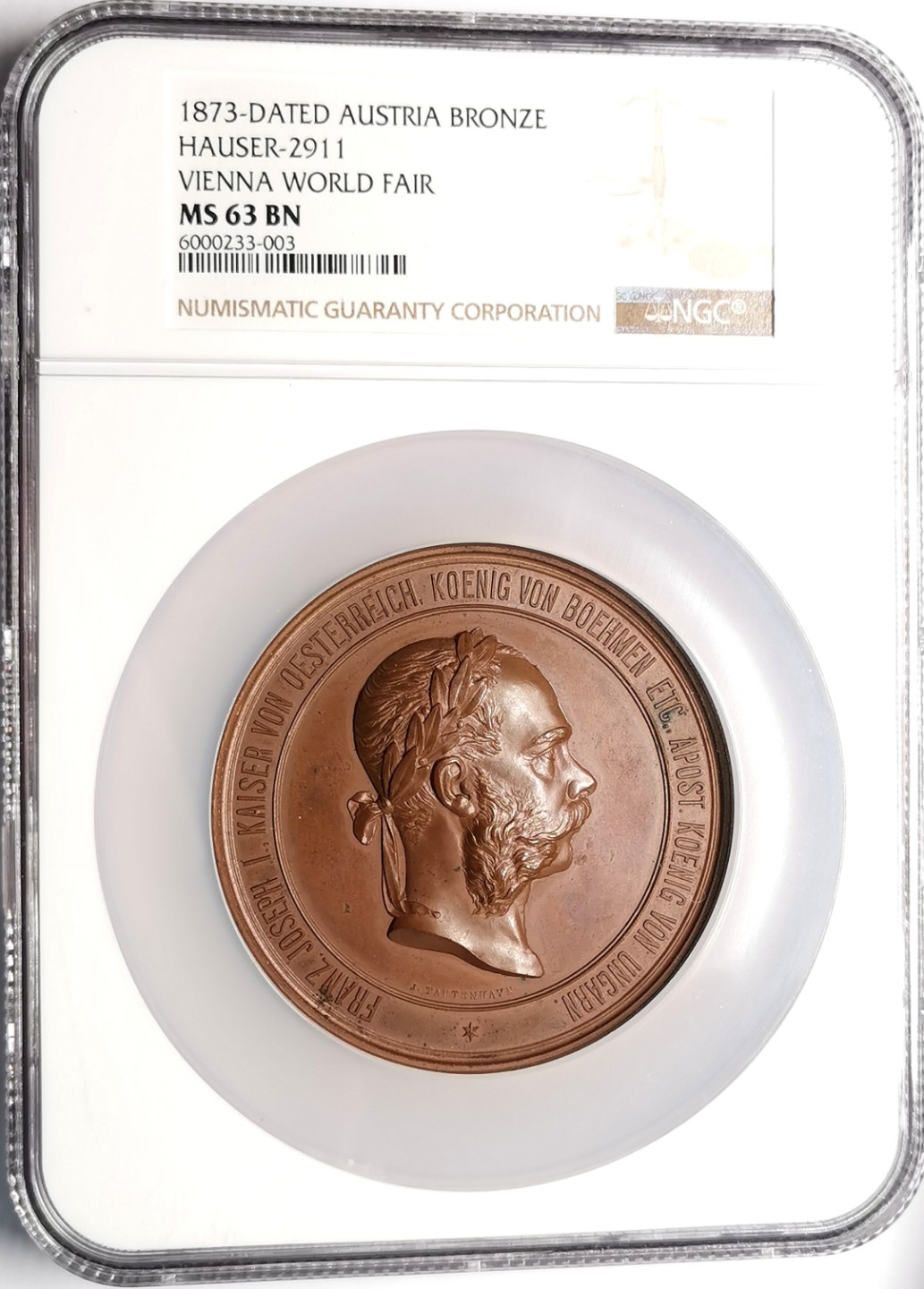 凡希社世界钱币微拍第二百三十九期 荐！1873奥地利维也纳世博会纪念大铜章NGC-MS63