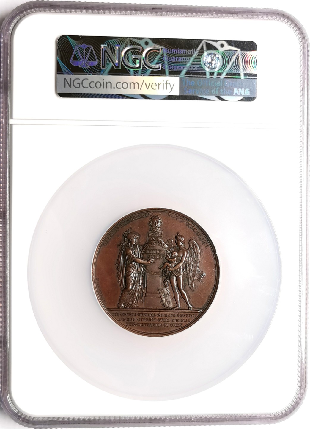 凡希社世界钱币微拍第二百三十九期 1820法国维尔茨堡波尔多公爵纪念大铜章NGC-MS61