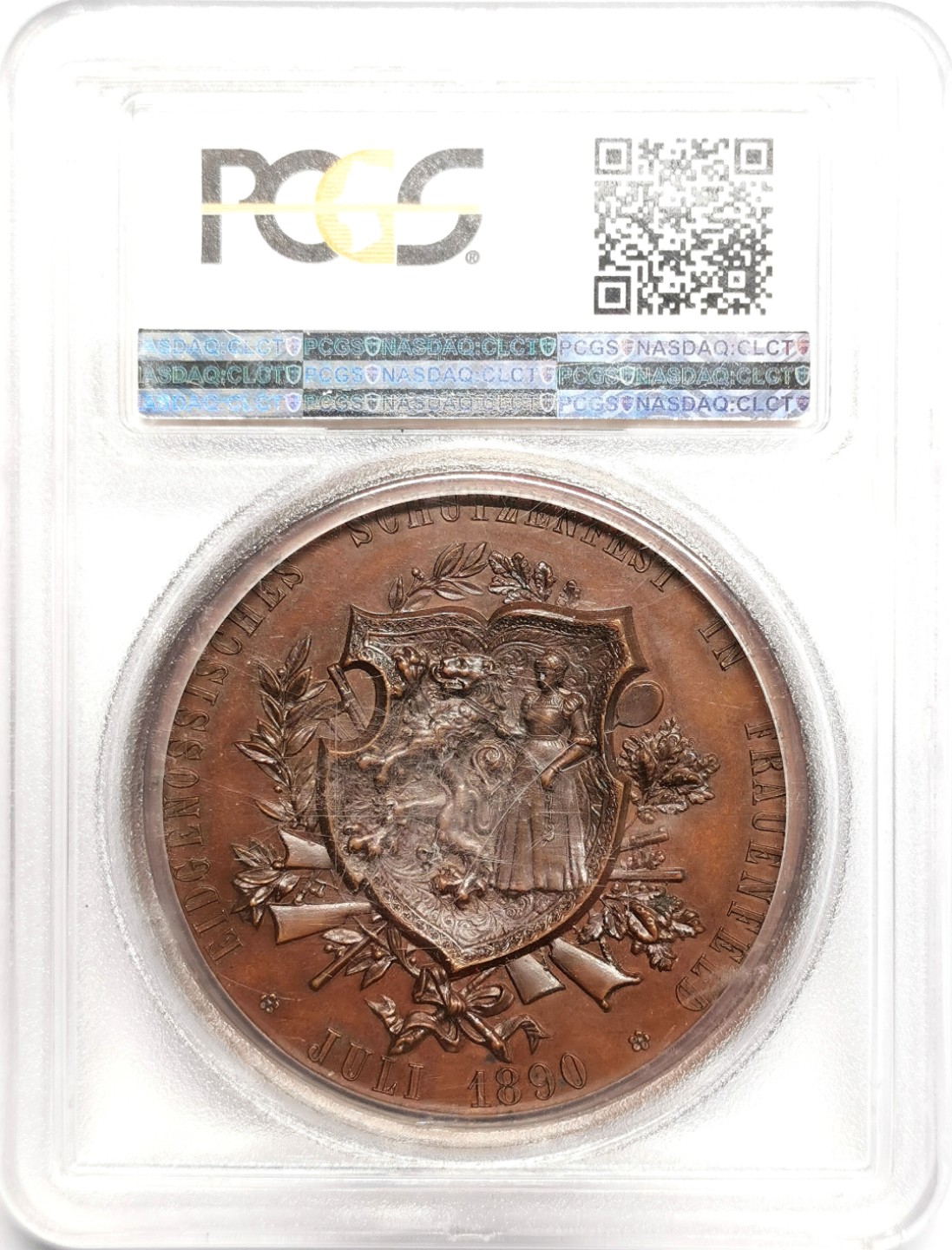 凡希社世界钱币微拍第二百三十九期 1890瑞士图尔高射击节纪念铜章PCGS-SP64