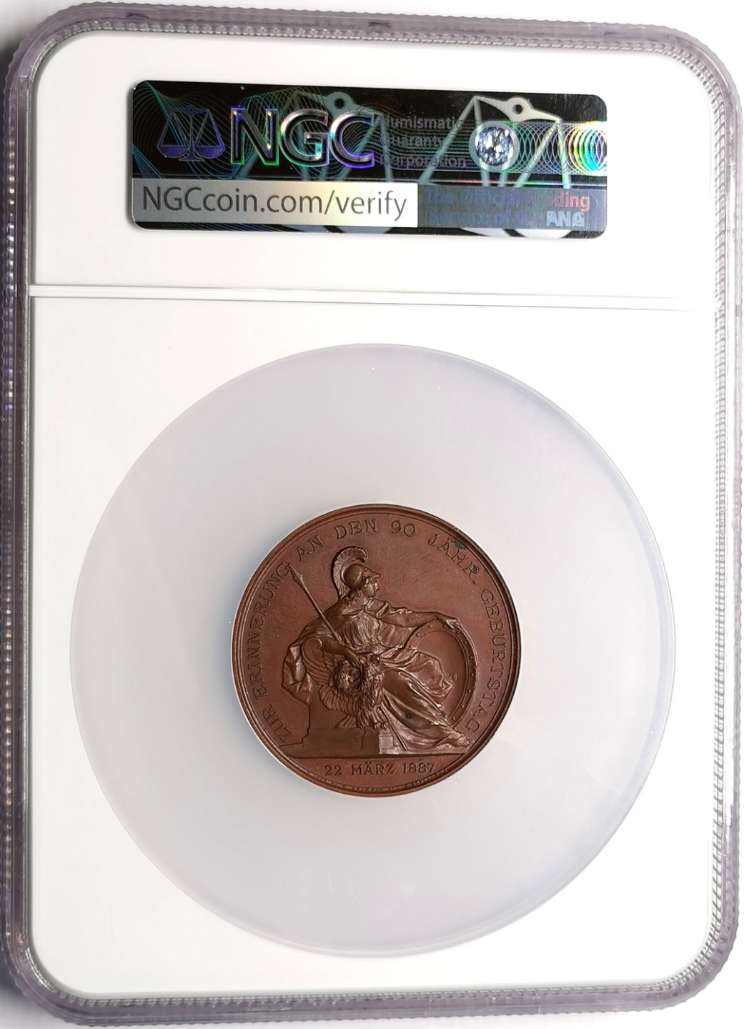 凡希社世界钱币微拍第二百三十九期 1887德国普鲁士威廉一世90寿辰纪念大铜章NGC-MS64