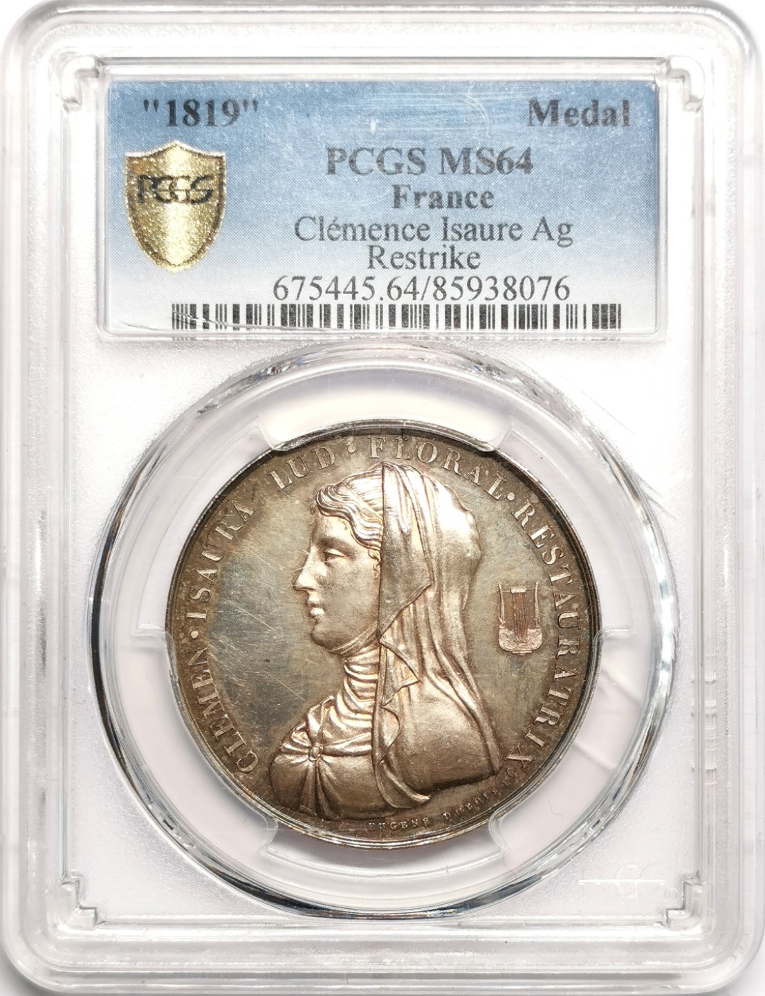 凡希社世界钱币微拍第二百三十九期 1819法国女诗人克莱芒丝伊索尔纪念银章PCGS-SP64精美！