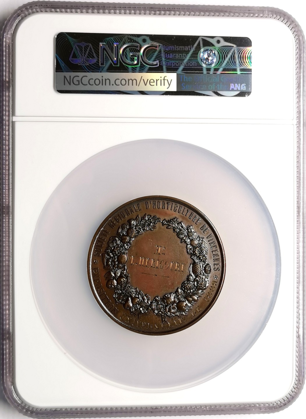 凡希社世界钱币微拍第二百三十九期 1889法国园艺协会纪念大铜章NGC-MS62