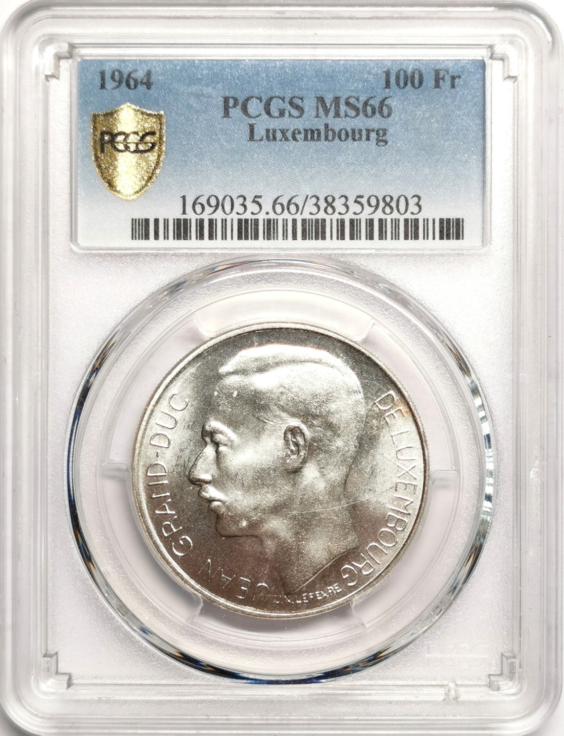 凡希社世界钱币微拍第二百三十九期 1964卢森堡100法郎大银PCGS-MS66