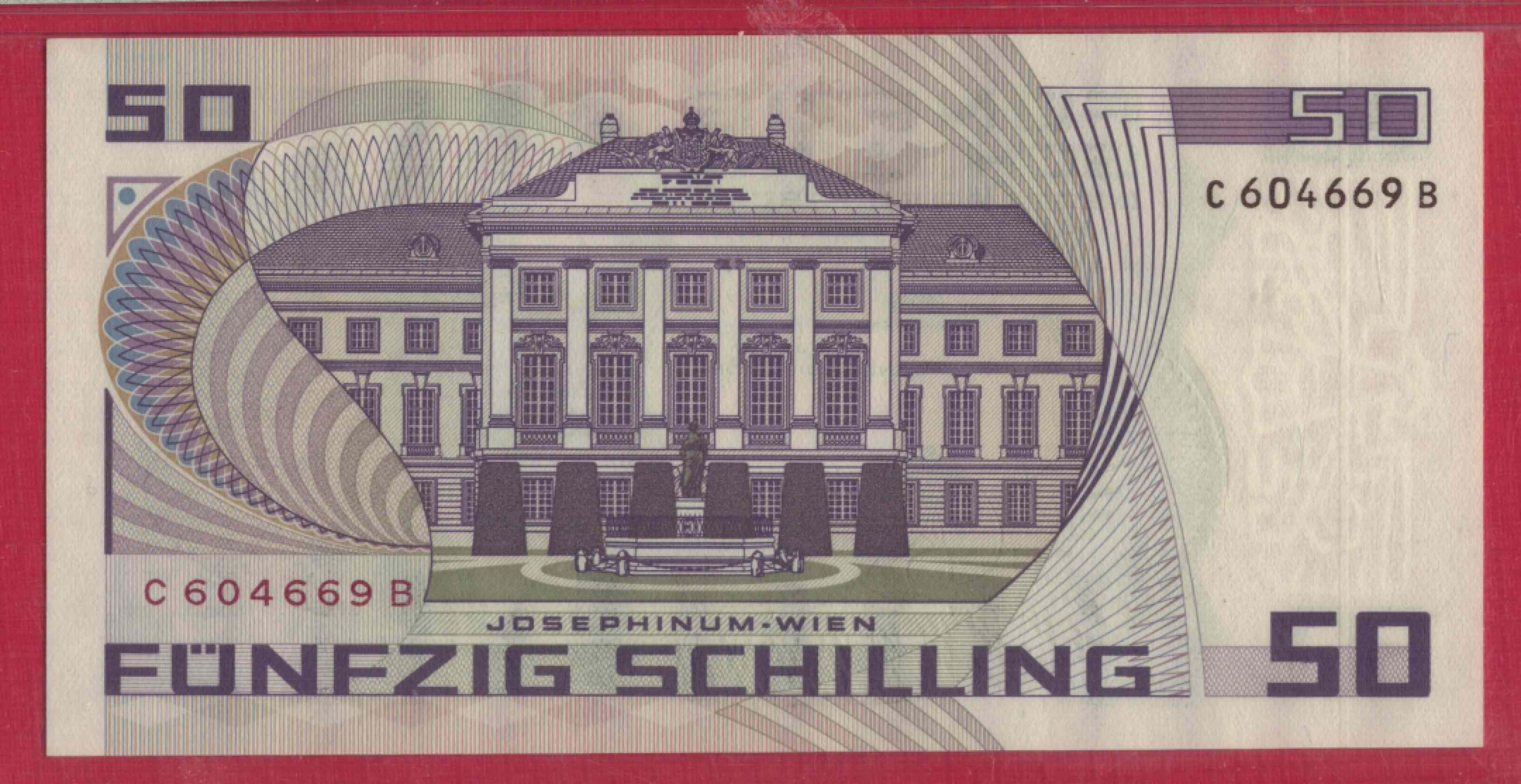 奥地利50先令 1986年(1987年) P-149 欧洲纸币 实物图 UNC