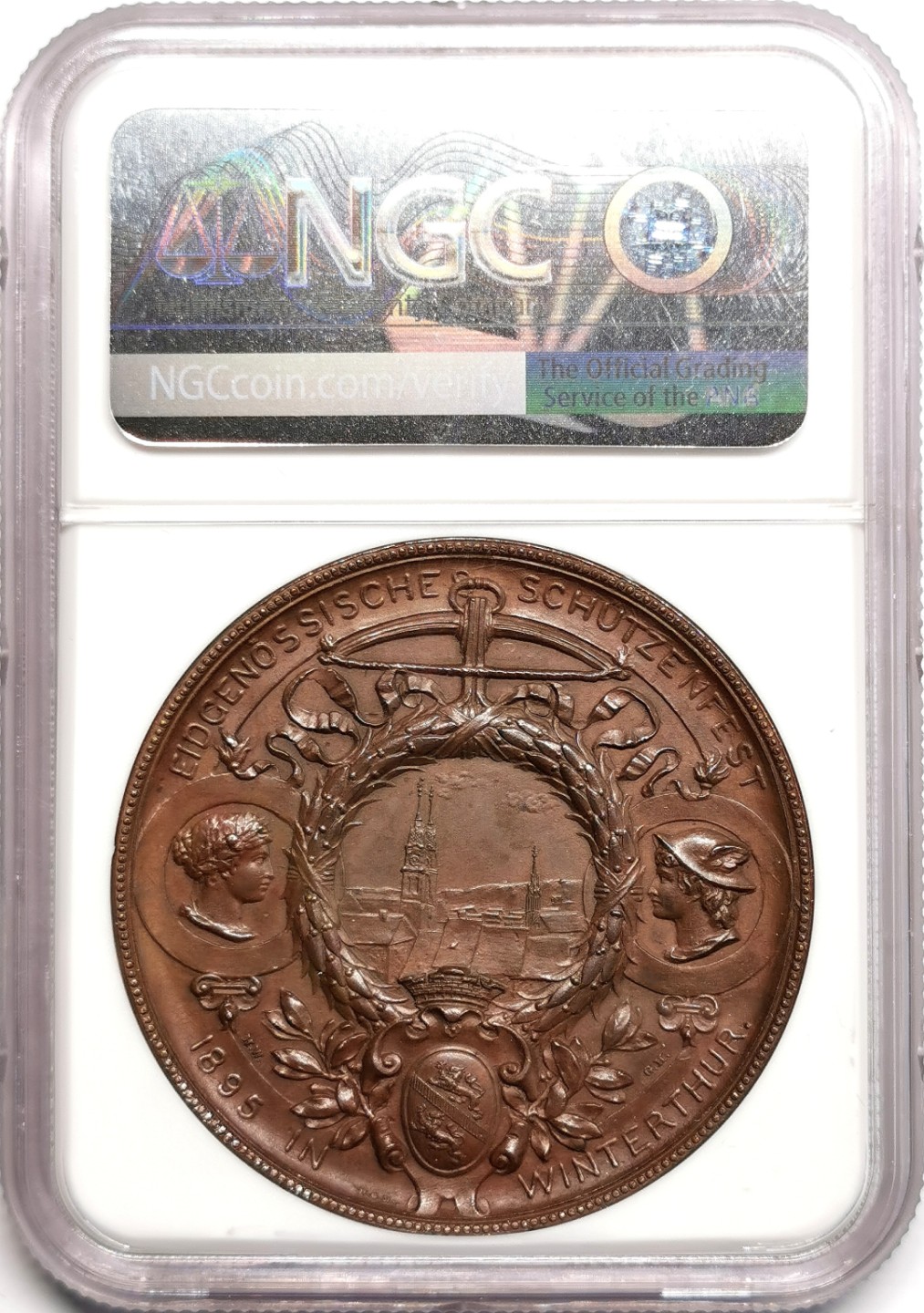 凡希社世界钱币微拍第二百三十九期 1895苏黎世-温特图尔射击节纪念铜章NGC-MS63