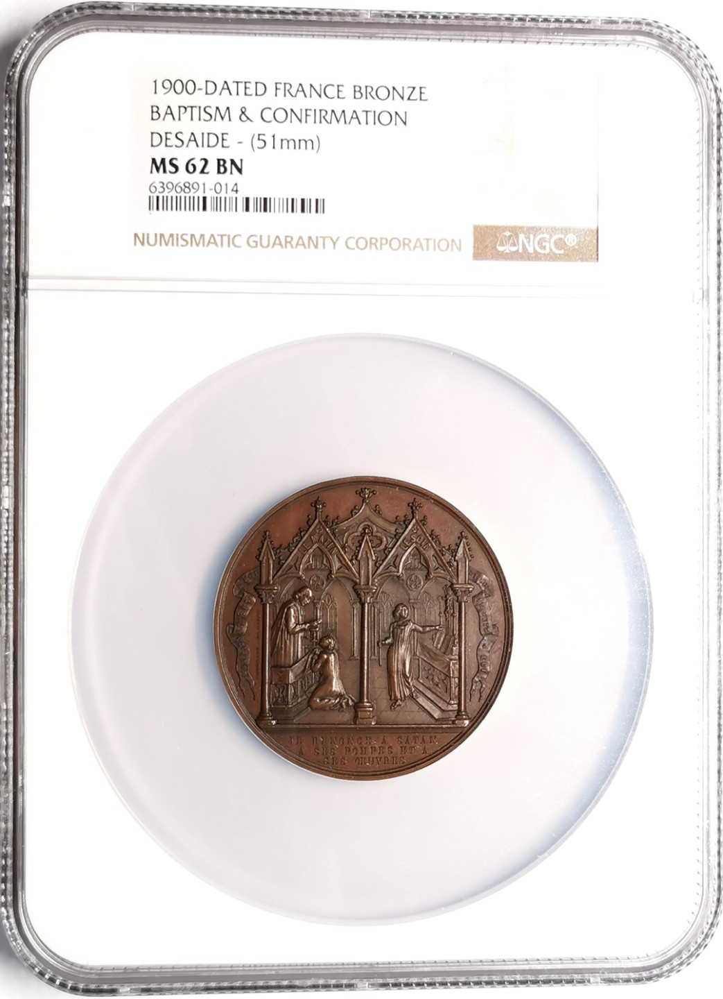 凡希社世界钱币微拍第二百三十九期 1900法国天主教坚信礼纪念大铜章NGC-MS62