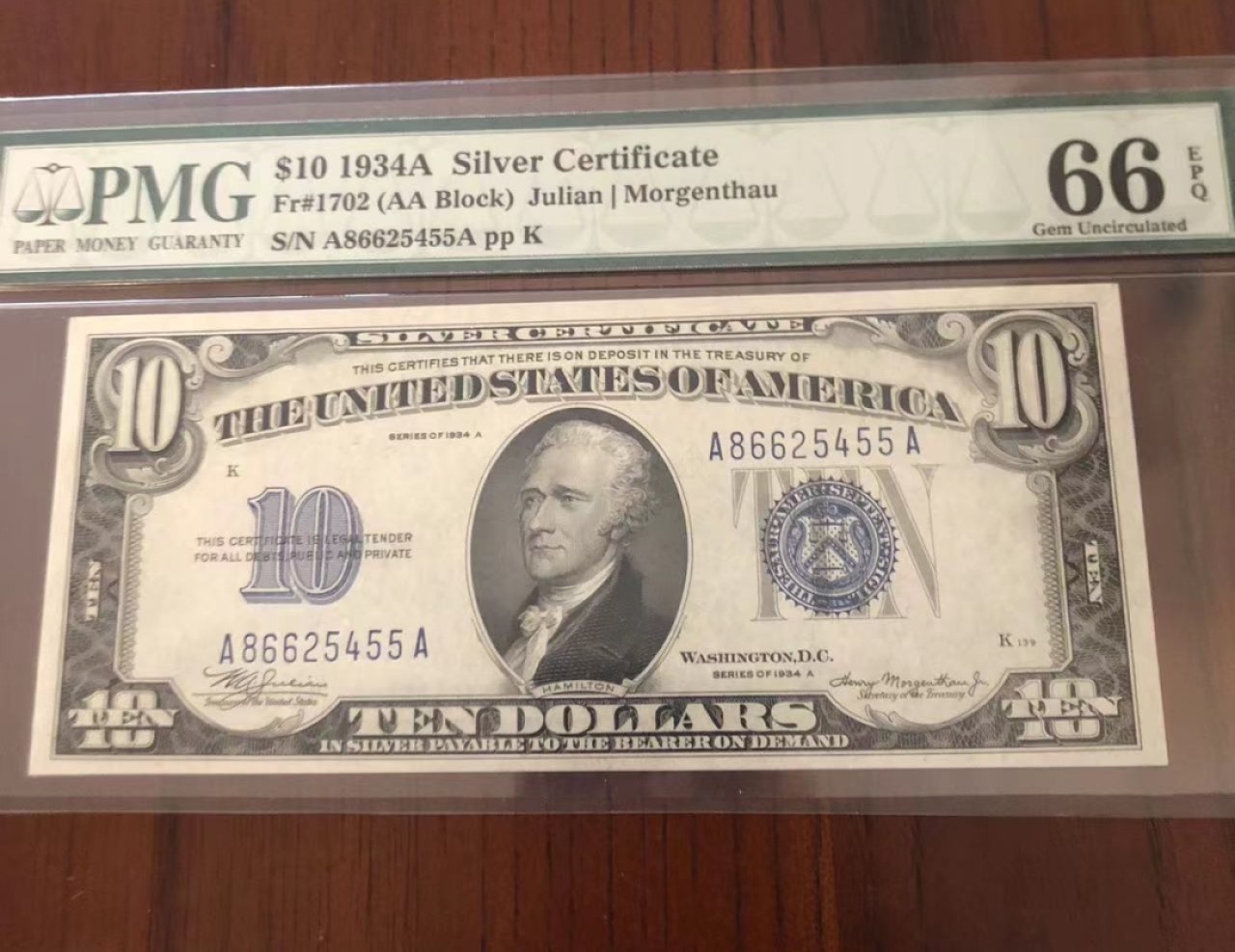《外钞收藏家》第二百六十九期 1934年美国银币券10美元 PMG66