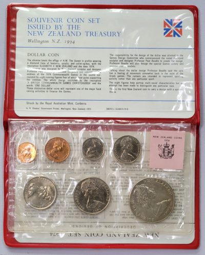 PThappally 第11次拍卖--英联邦领土硬币、精制银币、纪念币，纸钞 - Royal New Zealand Mint, 1974 coin set with X commonwealth games 1 Dollar 
