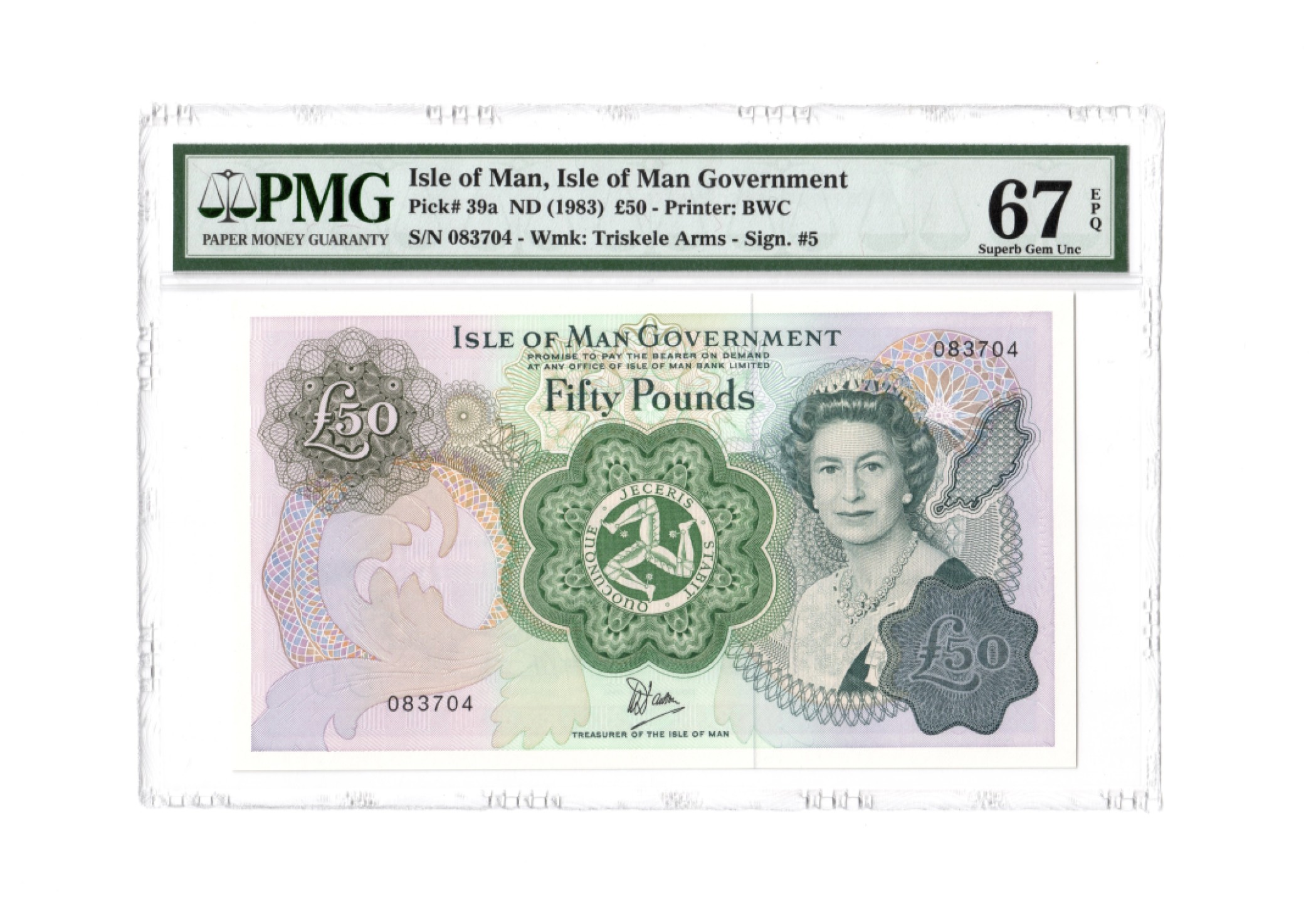 收藏联盟Quantum Auction 第261期拍卖  马恩群岛1983年50镑 PMG67  道格拉斯湾