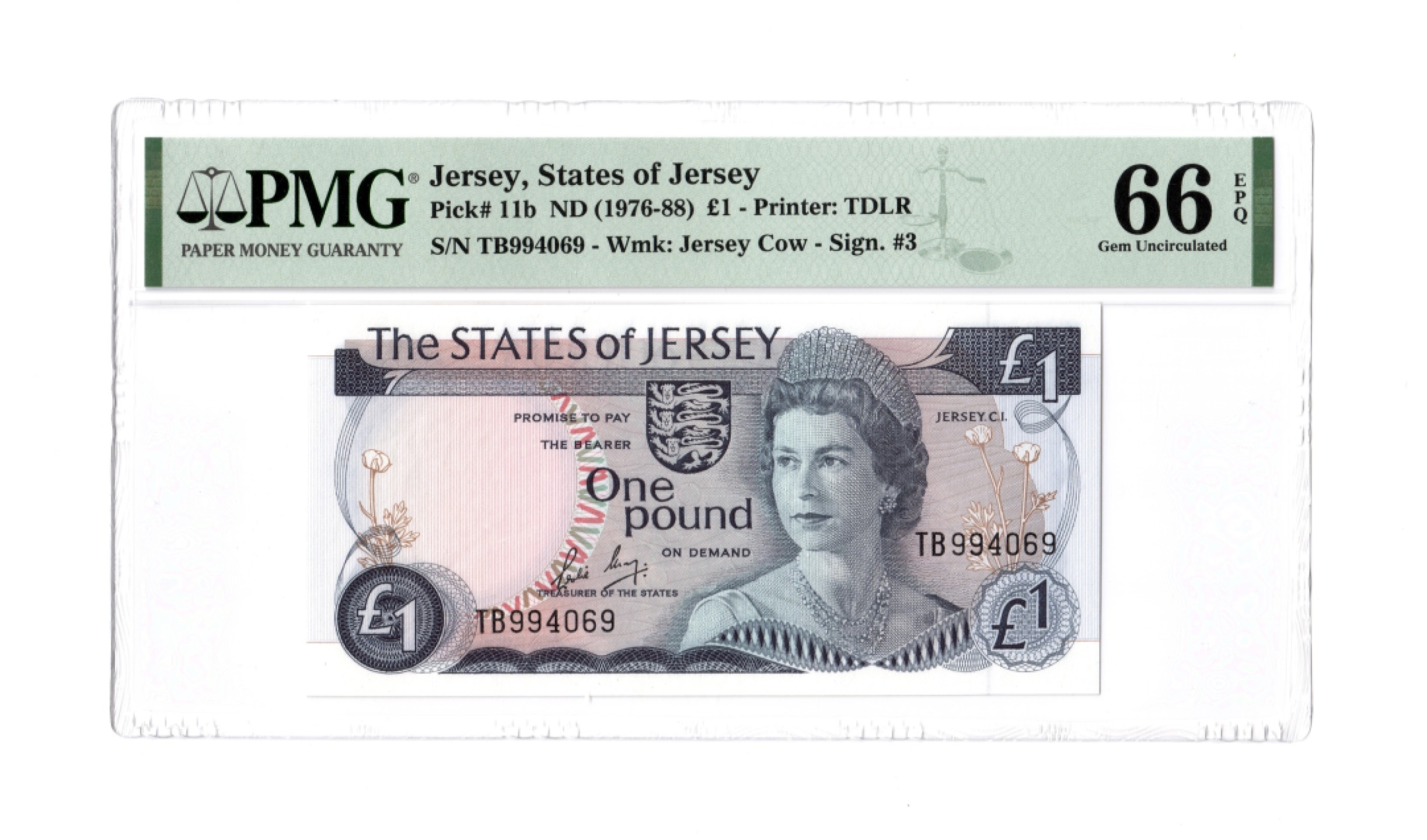 收藏联盟Quantum Auction 第261期拍卖  泽西群岛1976-88年1镑 PMG66