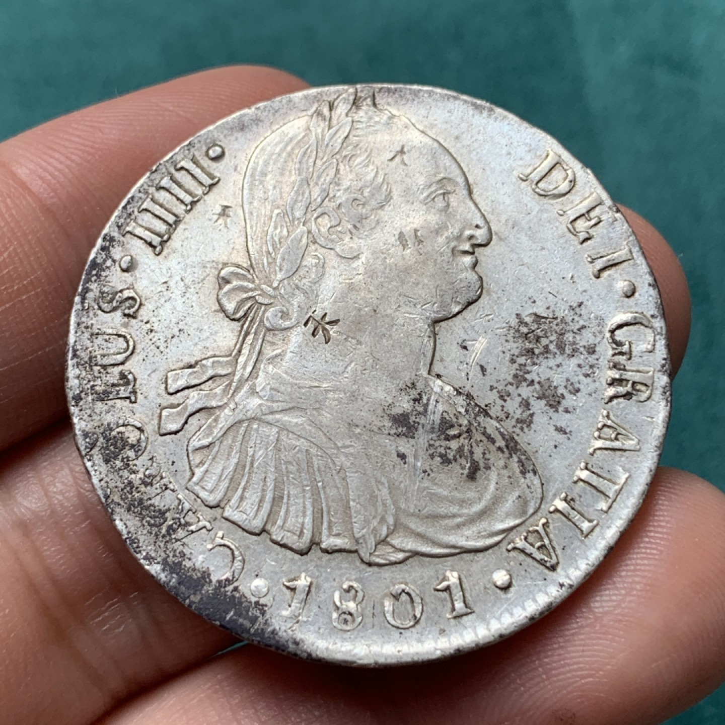 《竞宝斋》第167场-周日，周一，周四 3场 (全场包邮) 1801年卡洛斯四十8R老双柱银币 本洋 天字戳 币面还带点光