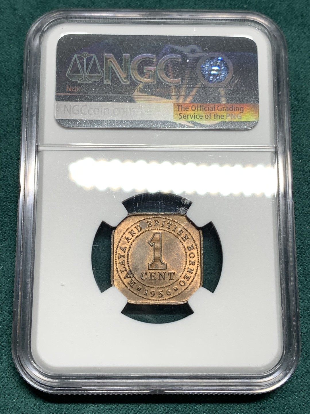 《竞宝斋》第167场-周日，周一，周四 3场 (全场包邮) NGC MS63 英属马来西亚 1956年 伊丽莎白二世方形1分铜币